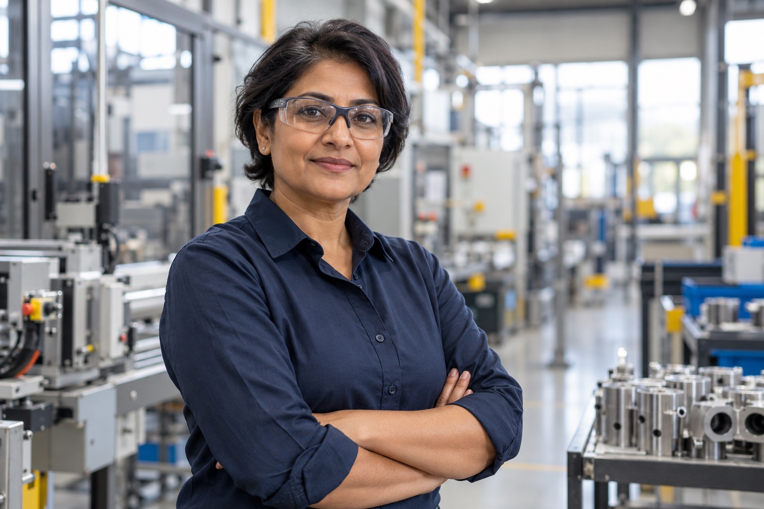 Industrial engineering supervisor standing in a manufacturing facility