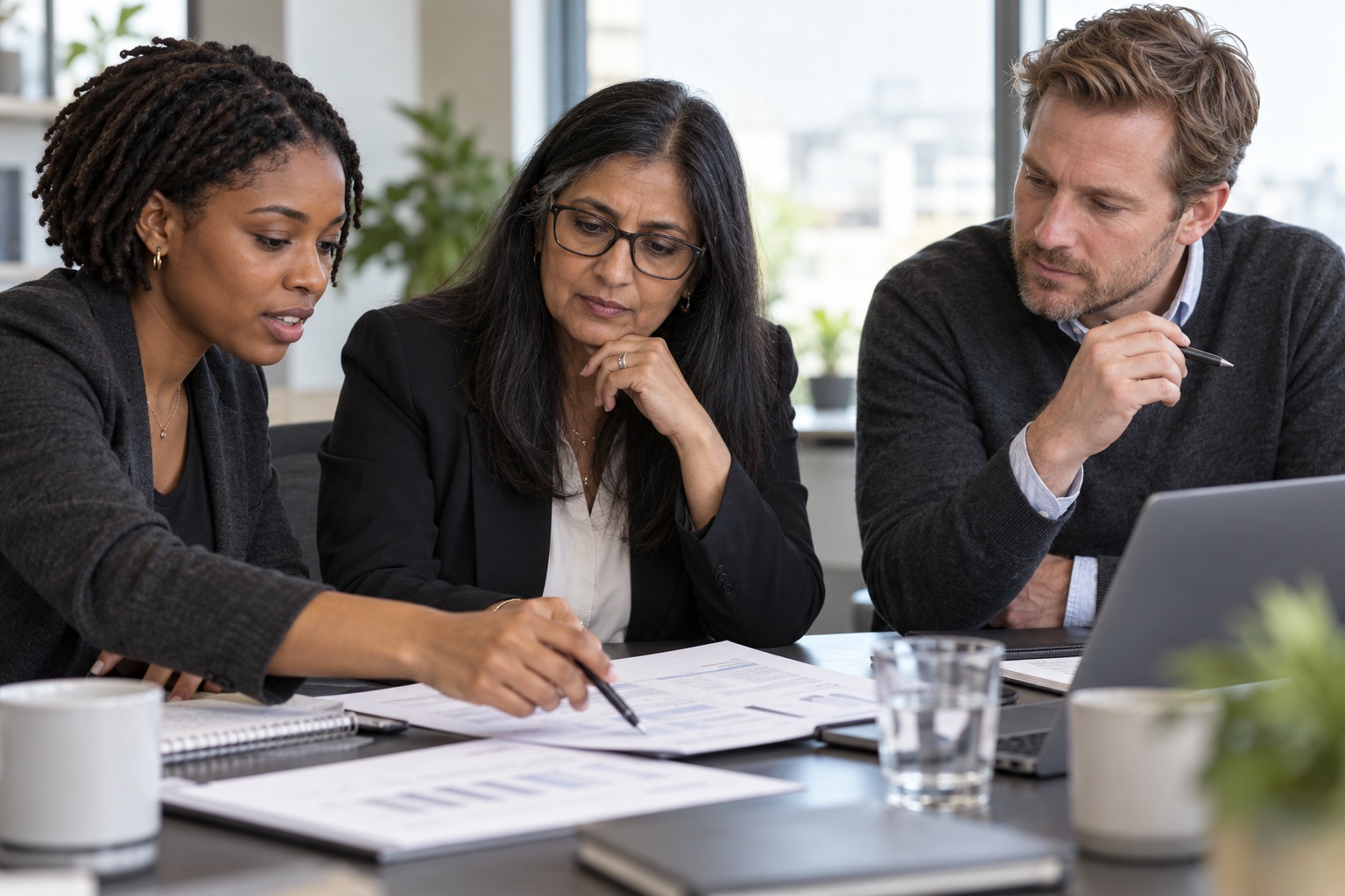 Business professionals discussing a project plan